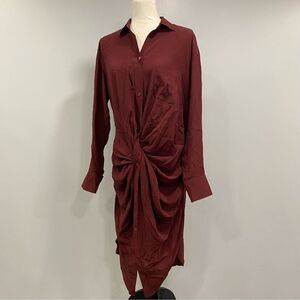 SIES MARJAN 2 Red Roll Tab Silk Midi Shirt Dress Twist Timeless Holiday Designer